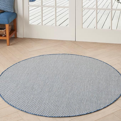 Nourison Home Courtyard Ivory Blue 5' x Round Area Rug - Easy Clean, Non Shedding, Bed Room, Living Room, Dining Room, Kitchen (5' x Round)