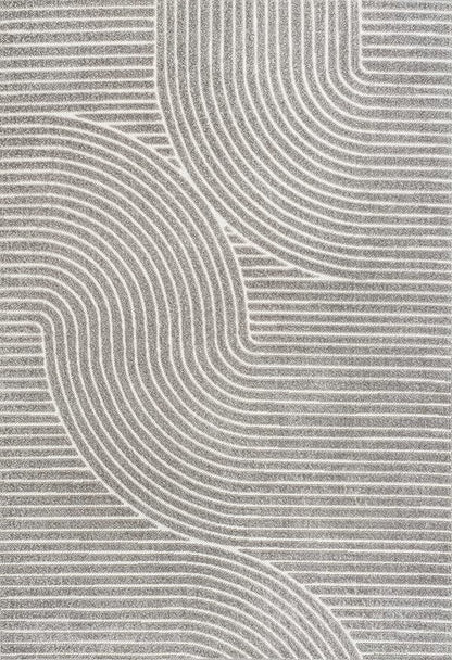 JONATHAN Y Hallie High-Low Curve Gray/Ivory Indoor/Outdoor Area Rug, 10x14, Minimalist, Pet Friendly, Non-Shedding, Stain Resistant, Hose-Washable for Backyard, Patio, Porch (SCN100A-14)