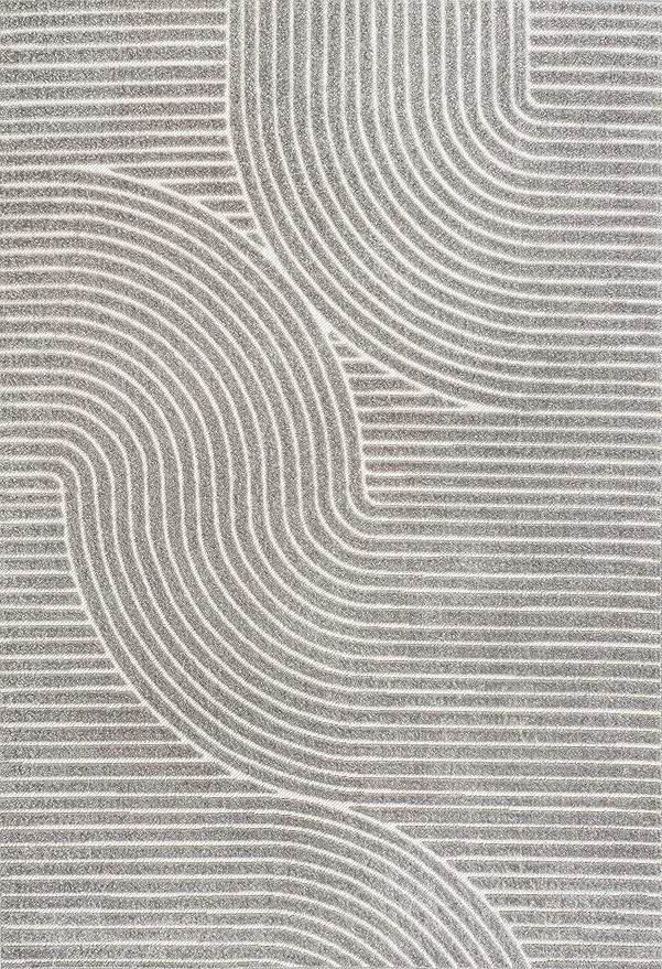 JONATHAN Y Hallie High-Low Curve Gray/Ivory Indoor/Outdoor Area Rug, 12x15, Minimalist, Pet Friendly, Non-Shedding, Stain Resistant, Hose-Washable for Backyard, Patio, Porch (SCN100A-15)