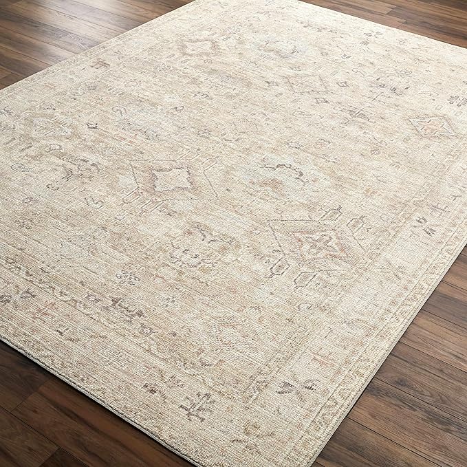 Hauteloom Nakia Bohemian Vintage Medallion Runner Rug - Damask Floral Fade Look Carpet for Hallway - Farmhouse - Ivory, Cream, Medium Brown - 2'7" x 7'3" (2x8 Runner Rug)