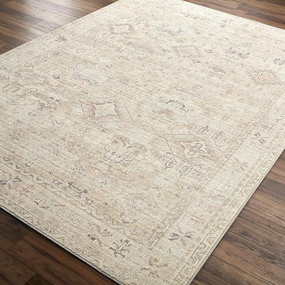 Hauteloom Nakia Bohemian Vintage Medallion Area Rug - Damask Floral Fade Look Carpet for Living Room, Bedroom - Farmhouse - Ivory, Cream, Medium Brown - 2'2" x 3'9"