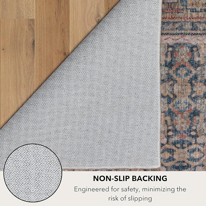 Kuden Area Rug, Machine Washable, Non-Slip Backing, Vintage Style, Soft, Low Pile, Perfect for Living Room, Bedroom, Kitchen, Dining Room - [2x3, Blue/Red]