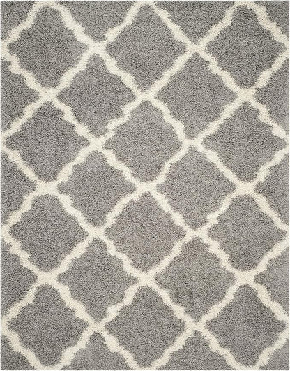 SAFAVIEH Area Rug 8x10 - Dallas Shag Collection - Large - Grey & Ivory, Trellis Pattern, Non-Shedding & Easy Cleaning, Plush Thick Pile, Ideal for Living Room, Bedroom, Dining Space (SGD257G)
