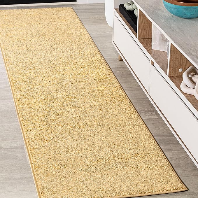 JONATHAN Y Haze Solid Low-Pile Mustard Runner Rug 2x14, Coastal,Bohemian,Minimalist,Classic, Easy-Cleaning for Living Room,Bedroom,Kitchen,Pet Friendly,Non-Shedding (SEU100B-214)