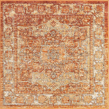 Unique Loom Isabella Collection Area Rug - Adjani (5' 1" Square, Rust Red/ Black)