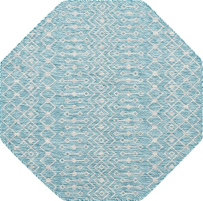 Unique Loom Outdoor Trellis Collection Area Rug - Tribal Trellis (5' 3" Octagon, Aqua/ Ivory)