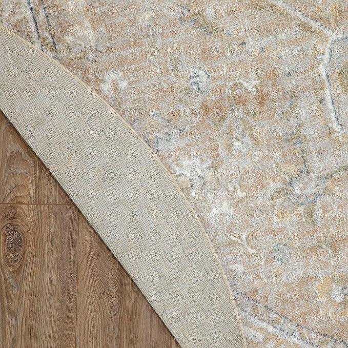 Nourison Home Astra Machine Washable Beige 7'10" x Round Area Rug - Easy Clean, Non Shedding, Bed Room, Living Room, Dining Room, Kitchen (8' x Round)