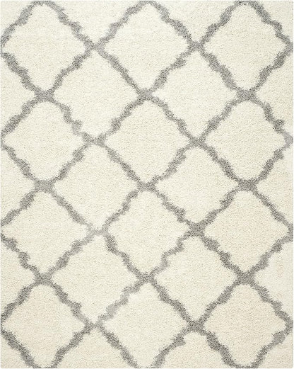 SAFAVIEH Dallas Shag Collection Area Rug - 5'1" x 7'6", Ivory & Grey, Trellis Design, Non-Shedding & Easy Care, 1.5-inch Thick Ideal for High Traffic Areas in Living Room, Bedroom (SGD257F)