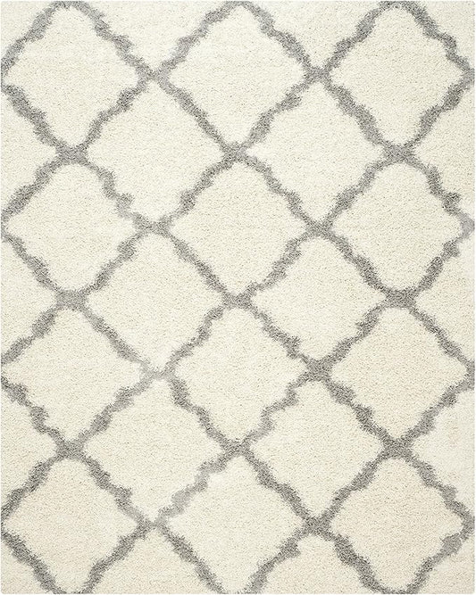 SAFAVIEH Dallas Shag Collection Area Rug - 5'1" x 7'6", Ivory & Grey, Trellis Design, Non-Shedding & Easy Care, 1.5-inch Thick Ideal for High Traffic Areas in Living Room, Bedroom (SGD257F)