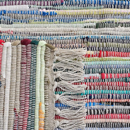 SAFAVIEH Rag Rug Collection Runner Rug - 2'3" x 6', Grey & Multi, Handmade Boho Stripe Cotton, Ideal for High Traffic Areas in Living Room, Bedroom (RAR121M)