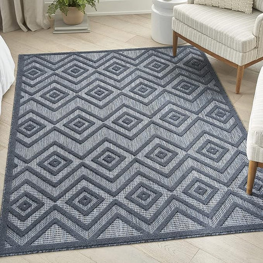 Nourison Home Versatile Navy Blue 5' x 7' Area Rug - Easy Clean, Non Shedding, Bed Room, Living Room, Dining Room, Kitchen (5' x 7')