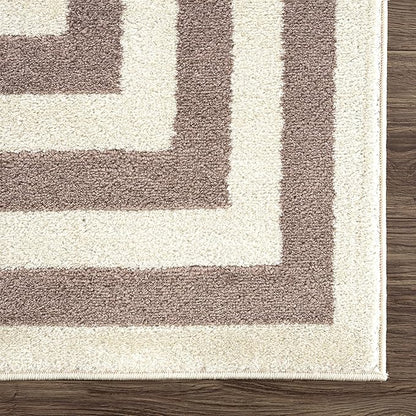 Abani Contemporary Beige & Ivory 7'9" x 10'2" Area Rug, Contrasting Geometric Modern Stripe Symmetrical Living Room Carpet Rugs