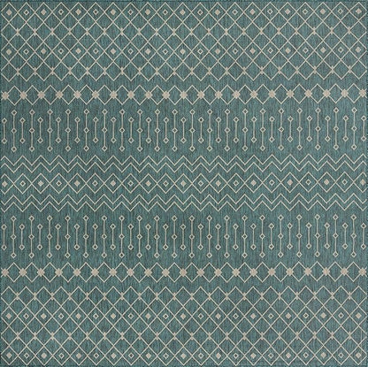 Unique Loom Outdoor Trellis Collection Area Rug - Tribal Trellis (13' Square, Teal/ Ivory)