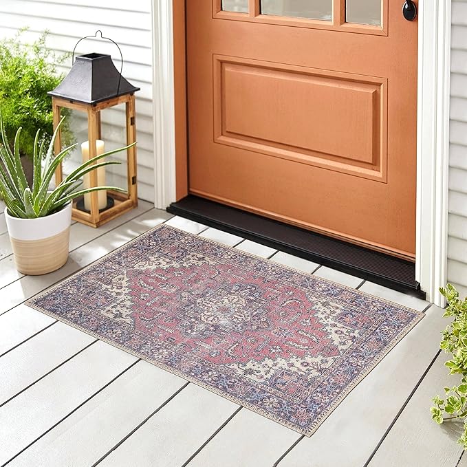 GLN Rugs Traditional Collection - Machine Washable Area Rug, Traditional Washable, Non Slip, Low Pile Chenille Rug, Living Room, Bedroom, Kitchen Rug (2' x 3' Multi Blue)