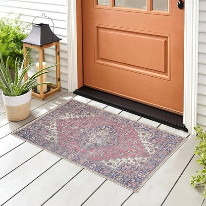 GLN Rugs Traditional Collection - Machine Washable Area Rug, Traditional Washable, Non Slip, Low Pile Chenille Rug, Living Room, Bedroom, Kitchen Rug (2' x 3' Multi Blue)
