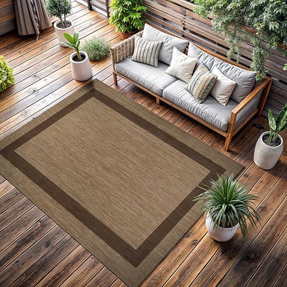 CAMILSON Outdoor Rug 6x9 - Modern Outside Rugs for Patios Porches Waterproof Durable Washable Non-Shedding, Easy-to-Clean Indoor Outdoor Area Carpet (6 x 9, Bordered - Jute)