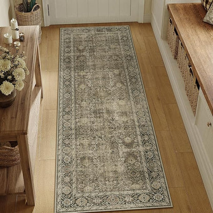 Light Brown 2x5 Vintage Area Rug Hallway Indoor Kitchen Washable Living Room Carpet Tribal Distressed Rug Retro Accent Throw Rug for Office Dining Room Bathroom Faux Wool