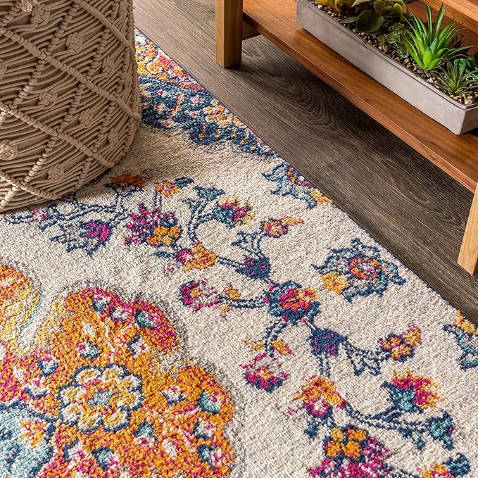 JONATHAN Y Boho Vintage Blue/Multi Runner Rug, 2x8, Bohemian Flair Medallion, Floral Easy-Cleaning High Traffic for Living Room, Bedroom, Kitchen, Pet-Friendly, Non Shedding (BMF106A-28)