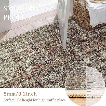 Vintage Area Rug 5x7 Rust Red Washable Living Room Large Carpet Non Slip Bedroom Indoor Office Low Pile Traditional Distressed Retro Accent Rug for Dining Room Bathroom Kitchen