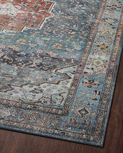 Loloi Margot Collection MAT-05 Ocean/Brick 3'-6" x 5'-6" Accent Rug feat. CloudPile, No-Shed Easy Clean Large Patterned Area Rug for Living Room, Bedroom, Dining Area