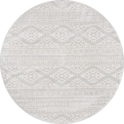 SAFAVIEH Tulum Collection Area Rug - 3' Round, Light Grey & Ivory, Moroccan Boho Tribal Design, Non-Shedding & Easy to Clean, Ideal for Entryway, Foyer, Accent Space, Bedroom (TUL272F)