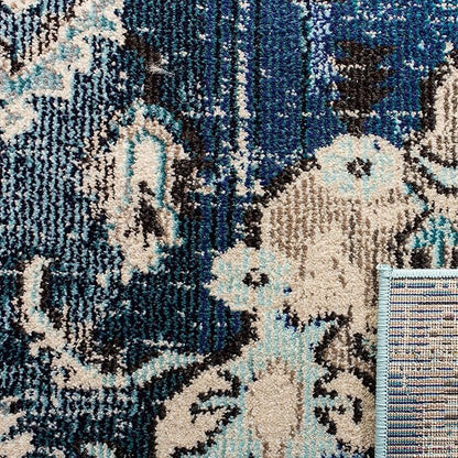 SAFAVIEH Monaco Collection Area Rug - 6'7" x 9'2", Navy & Light Blue, Boho Chic Medallion Distressed Design, Non-Shedding & Easy Care, Ideal for High Traffic Areas in Living Room, Bedroom (MNC243N)