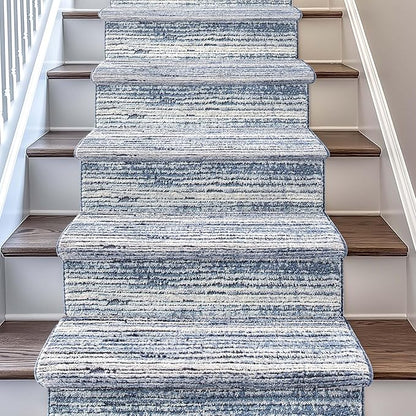Well Woven Custom Size Hallway & Stair Runner- Harlow Delphi Blue 31 Inches Wide x 35 Feet Long Runner (31" x 35') Runner Rug - Modern Stripes Pattern, Ultra-Soft, Easy-Clean