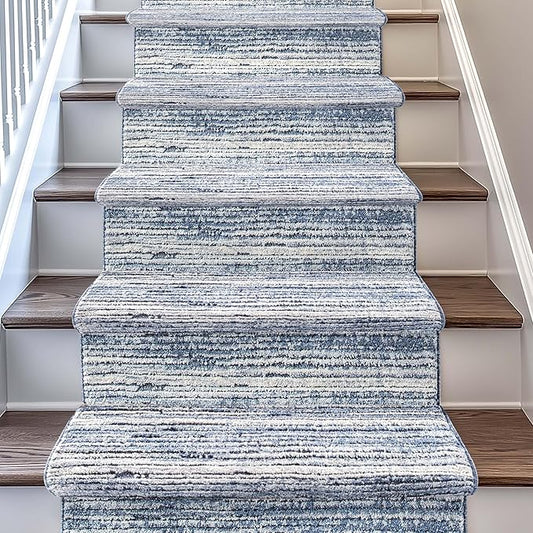 Well Woven Custom Size Hallway & Stair Runner- Harlow Delphi Blue 31 Inches Wide x 23 Feet Long Runner (31" x 23') Runner Rug - Modern Stripes Pattern, Ultra-Soft, Easy-Clean