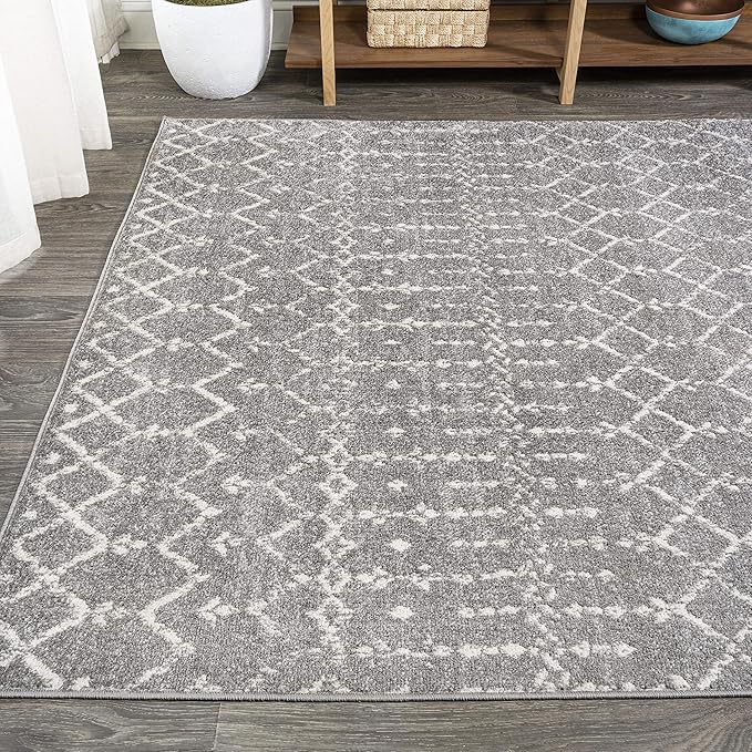 JONATHAN Y Boho Vintage Diamond Gray/Ivory Indoor Area Rug 5X8 ft, Moroccan Hype for Living Room, Bedroom, Kitchen, Office, Easy-Cleaning, High Traffic, Pet-Friendly, Non-Shedding (MOH101C-5)
