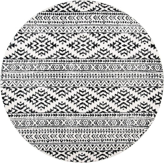 SAFAVIEH Tulum Collection Area Rug - 11' Round, Ivory & Black, Moroccan Boho Tribal Design, Non-Shedding & Easy to Clean, Ideal for Living Room, Bedroom, Dining Space (TUL272B)