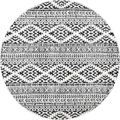 SAFAVIEH Tulum Collection Area Rug - 10' Round, Ivory & Black, Moroccan Boho Tribal Design, Non-Shedding & Easy to Clean, Ideal for Living Room, Bedroom, Dining Space (TUL272B)
