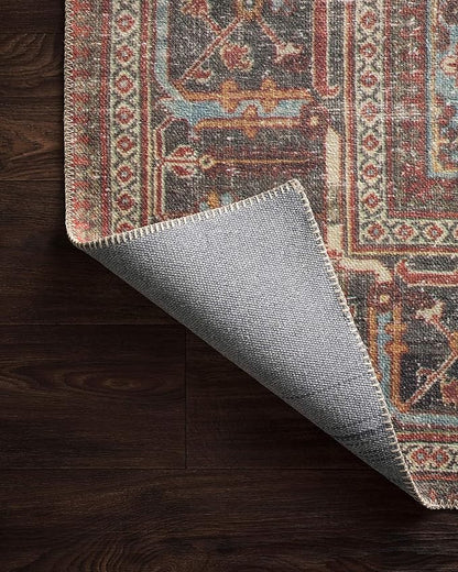 Loloi II Loren Collection LQ-13 Brick/Midnight 18" x 18", Sample Rug, Soft, Durable, Vintage, Distressed, Low Profile, Non-Shedding, Easy Clean, Living Room Rug