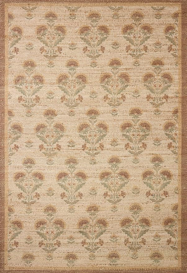 Loloi Chris Loves Julia Rue Collection RUE-01 Wheat/Sage 8'-6" x 11'-6" Area Rug Jute Neutral Floral Living Room Bedroom Rug