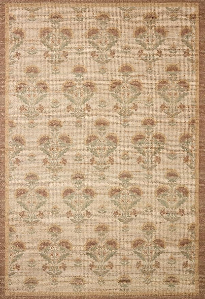 Loloi Chris Loves Julia Rue Collection RUE-01 Wheat/Sage 7'-6" x 9'-6" Area Rug Jute Neutral Floral Living Room Bedroom Rug