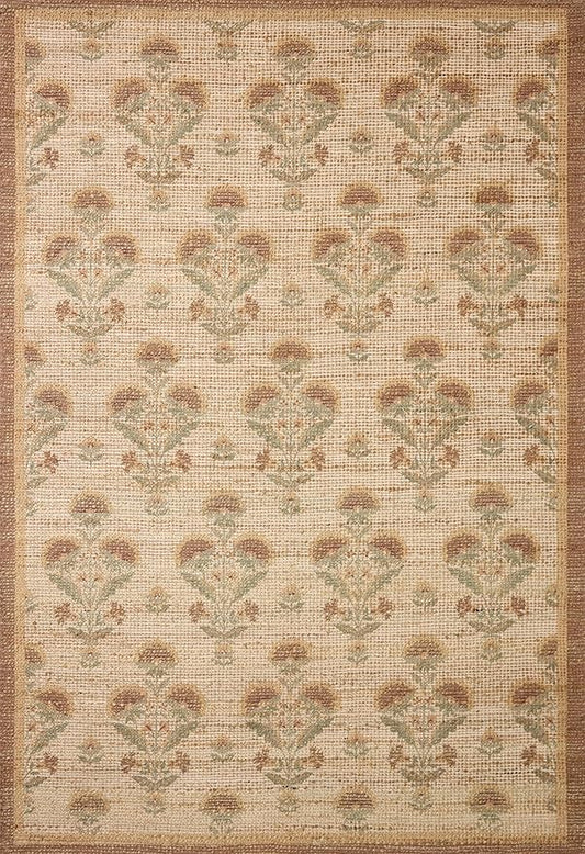 Loloi Chris Loves Julia Rue Collection RUE-01 Wheat/Sage 3'-6" x 5'-6" Accent Rug Jute Neutral Floral Living Room Bedroom Rug