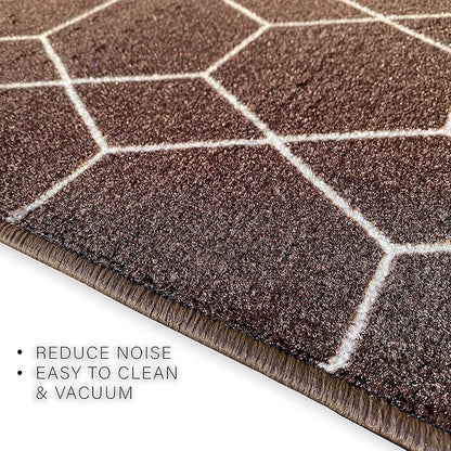 Custom Made Runner Rug for Kitchen Foyer Hallway Entry Choose Your Length Size 26 Inch Wide Geometric Lattice Design Brown Color (42 feet x 26 inch)