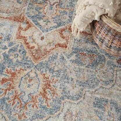 Nourison Home Astra Machine Washable Denim Multicolor 5'3" x 7' Area Rug - Easy Clean, Non Shedding, Bed Room, Living Room, Dining Room, Kitchen (5' x 7')