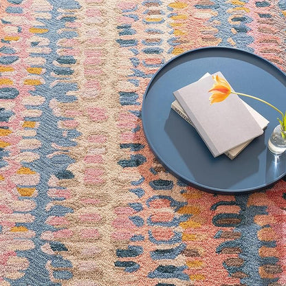 Dash and Albert Paint Chip Wool Area Rug - 3' x 5' Coral Graphic Hand Micro Hooked Accent Rug - Durable, High Traffic Areas Hallway, Living Room, Stairs