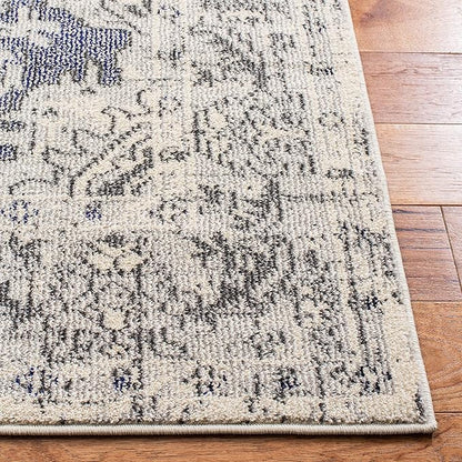 SAFAVIEH Monaco Collection Area Rug - 5'1" x 7'7", Ivory & Grey, Boho Chic Medallion Distressed Design, Non-Shedding & Easy Care, Ideal for High Traffic Areas in Living Room, Bedroom (MNC243B)