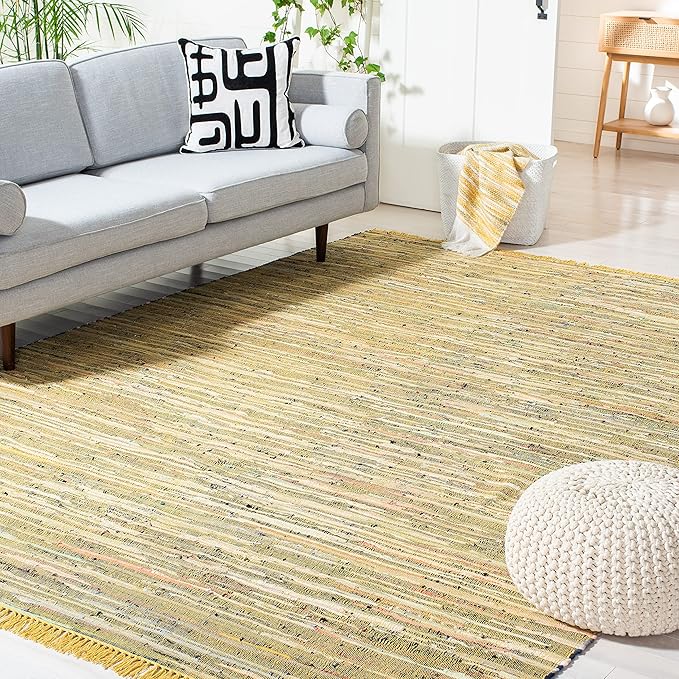 SAFAVIEH Rag Rug Collection X-Large Area Rug - 11' x 15', Yellow & Multi, Handmade Boho Stripe Cotton, Ideal for High Traffic Areas in Living Room, Bedroom (RAR121H)