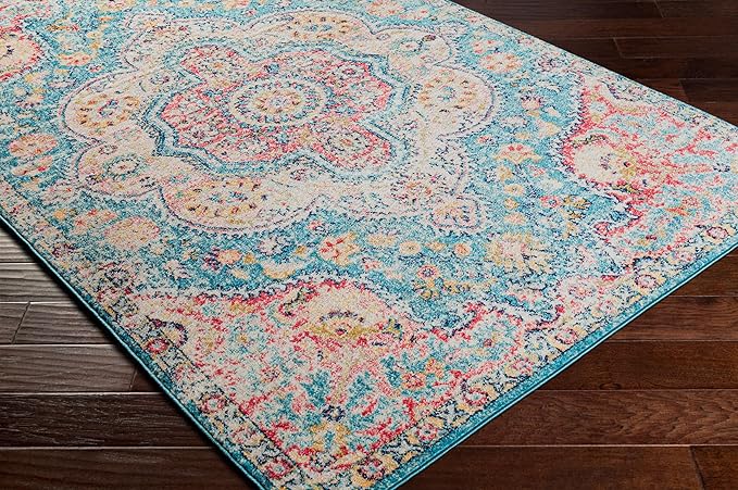 Livabliss Area Rugs - 8x10 Romaine Vintage Boho Navy Sky Blue Rose Area Rug for Living Room Bedroom - Floral Medallion Stain Resistant Carpet for Kitchen, Nursery, Office (7'10" x 10'3")