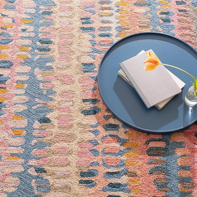 Dash & Albert Paint Chip Stone Hand Micro Hooked Wool Rug, 9.5 X 13.5 Feet, Multicolored/Pink Geometric Pattern