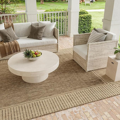 Nuloom Asha Light Brown/Ivory, 3'6" x 5', Casual, Striped Border, Soft and Cozy, High Traffic, Stain Resistant, Easy Clean, Durable Area Rug for Indoor/Outdoor Patio, Deck, Porch, Garden, Courtyard