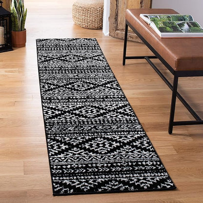 SAFAVIEH Tulum Collection Runner Rug - 2' x 13', Black & Ivory, Moroccan Boho Tribal Design, Non-Shedding & Easy to Clean, Ideal for Living Room, Hallway, Foyer, Bedroom (TUL272Z)