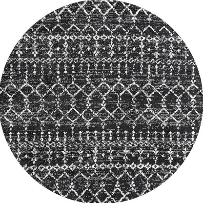JONATHAN Y Boho Vintage Diamond Black/Ivory Round Area Rug 5 ft, Moroccan Hype for Living Room, Bedroom, Kitchen, Office, Easy-Cleaning, High Traffic, Pet-Friendly, Non-Shedding (MOH101D-5R)
