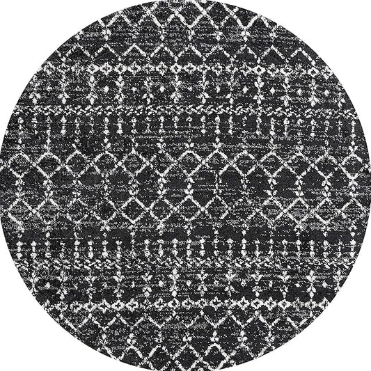 JONATHAN Y Boho Vintage Diamond Black/Ivory Round Area Rug 5 ft, Moroccan Hype for Living Room, Bedroom, Kitchen, Office, Easy-Cleaning, High Traffic, Pet-Friendly, Non-Shedding (MOH101D-5R)