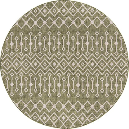 Unique Loom Outdoor Trellis Collection Area Rug - Tribal Trellis (7' 10" Round, Green/ Natural)