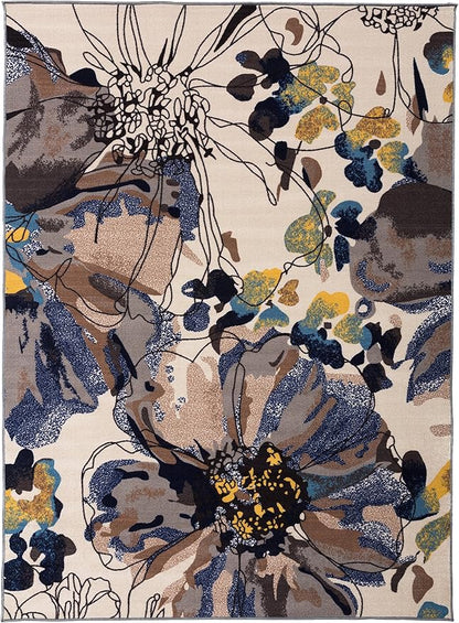 Rugshop Cream Bright Flowers Non Slip Non-Shedding Area Rug for Bedroom, Study and Living Room, 4' x 6'