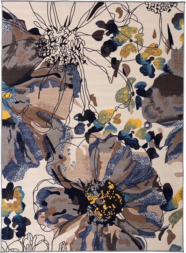 Rugshop Cream Bright Flowers Non Slip Non-Shedding Area Rug for Living Room, Dining Room and Large Areas, 7'10" x 10'
