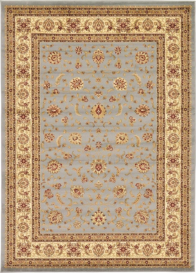 Unique Loom Voyage Collection Traditional Oriental Classic Intricate Design Area Rug (8' 0 x 11' 4 Rectangular, Light Blue/Gold)